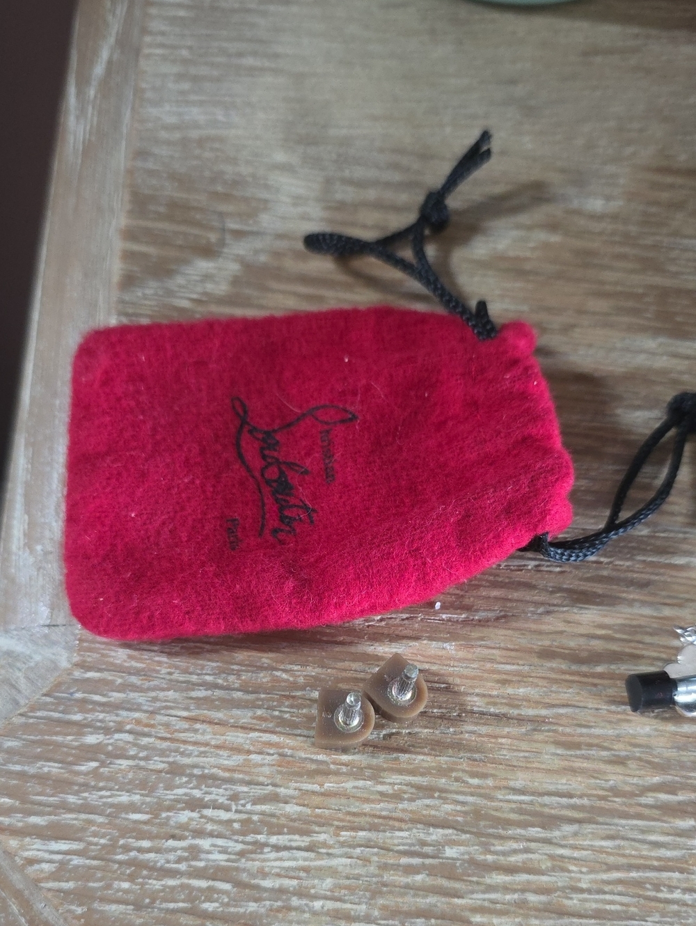 Christian Louboutin Red Suede Drawstring Heel Tips